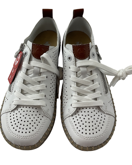Rieker Damen Schnürschuhe N2405-80 Weiß  Extra-Weit