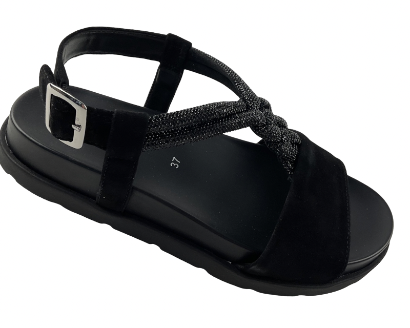 Gabor Damen Sandale 84.601.17  Samtchevr./Strass HT Schwarz