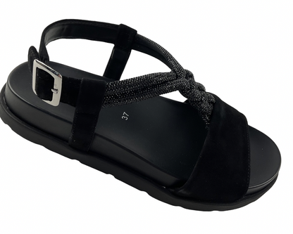 Gabor Damen Sandale 84.601.17  Samtchevr./Strass HT Schwarz