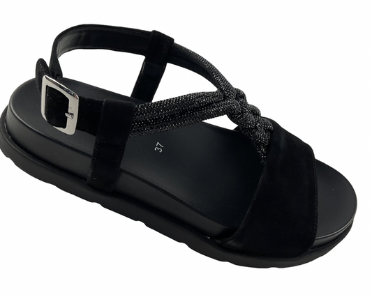 Gabor Damen Sandale 84.601.17  Samtchevr./Strass HT Schwarz