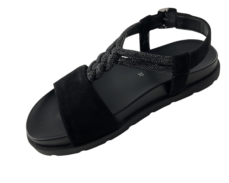 Gabor Damen Sandale 84.601.17  Samtchevr./Strass HT Schwarz
