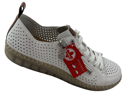 Rieker Damen Schnürschuhe N2405-80 Weiß  Extra-Weit