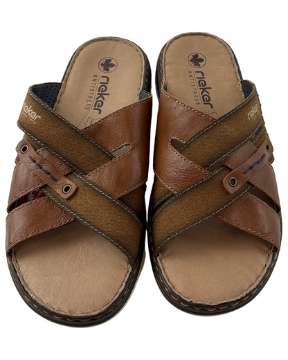 Rieker Herren Pantoletten 25199-22 Braun,Decksohle-Leder