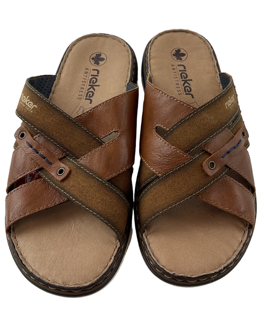 Rieker Herren Pantoletten 25199-22 Braun,Decksohle-Leder