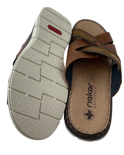 Rieker Herren Pantoletten 25199-22 Braun,Decksohle-Leder