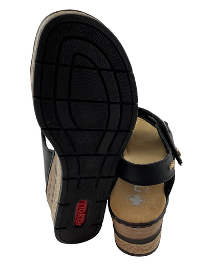 Rieker Damen Keilsandaletten  63781-00 Schwarz  Kunstleder