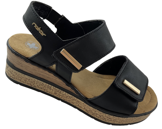 Rieker Damen Keilsandaletten  63781-00 Schwarz  Kunstleder