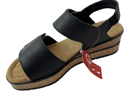 Rieker Damen Keilsandaletten  63781-00 Schwarz  Kunstleder
