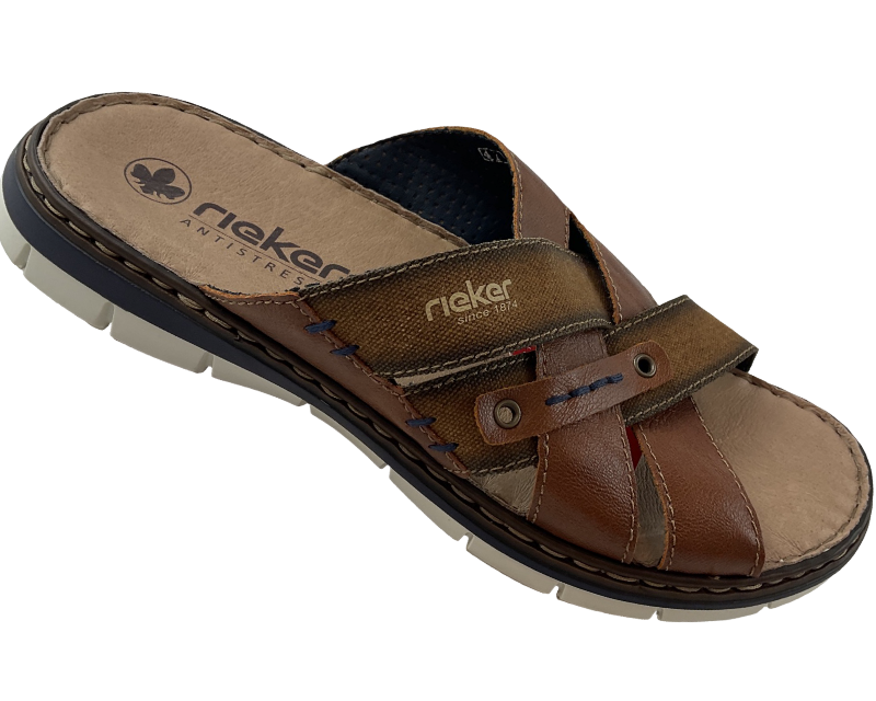 Rieker Herren Pantoletten 25199-22 Braun,Decksohle-Leder