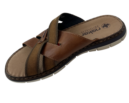 Rieker Herren Pantoletten 25199-22 Braun,Decksohle-Leder