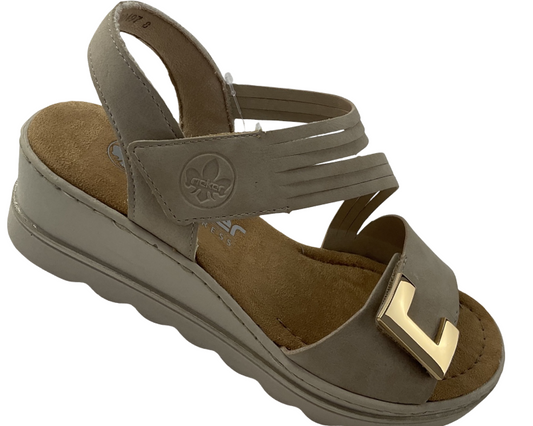 Rieker Damen Keilsandaletten 67410-62 Beige Kunstleder