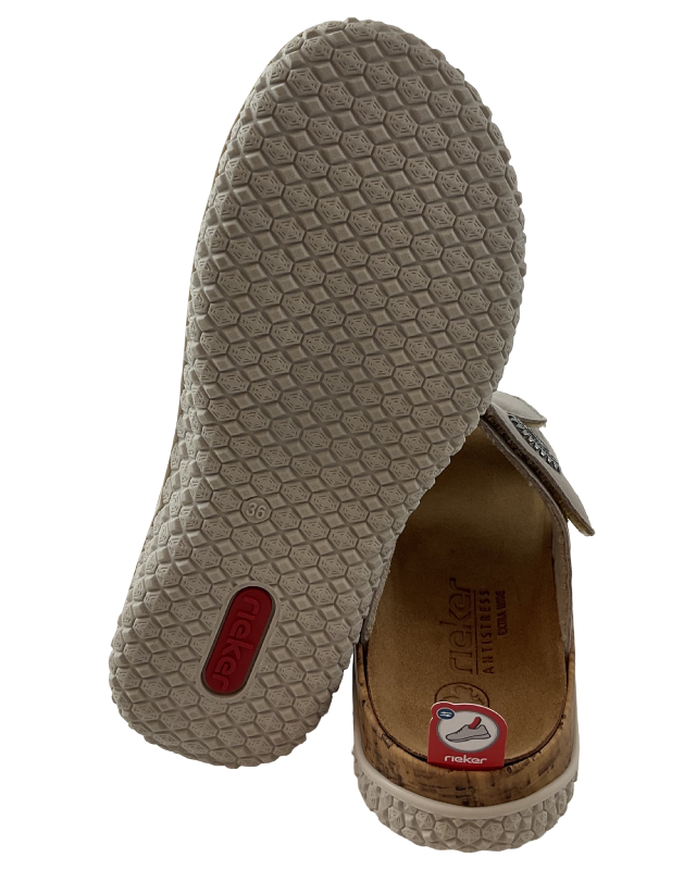 Rieker Damen  Pantoletten V0302-60 Beige,Leder,Extraweit Gr.