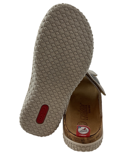 Rieker Damen  Pantoletten V0302-60 Beige,Leder,Extraweit Gr.