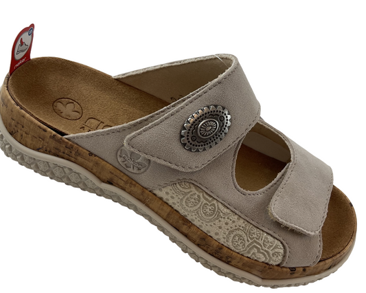 Rieker Damen  Pantoletten V0302-60 Beige,Leder,Extraweit Gr.