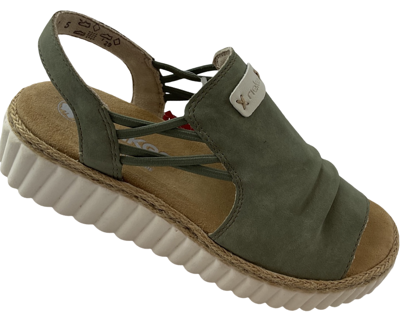 Rieker Damen Keilsandaletten 69262-52 Grün ,Extraweite