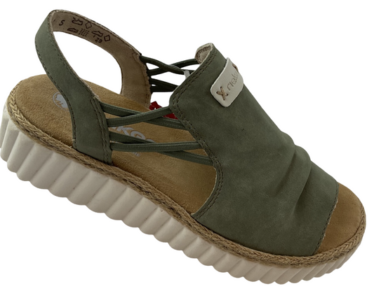 Rieker Damen Keilsandaletten 69262-52 Grün ,Extraweite