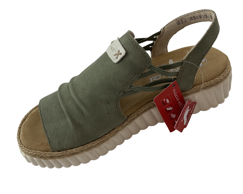 Rieker Damen Keilsandaletten 69262-52 Grün ,Extraweite