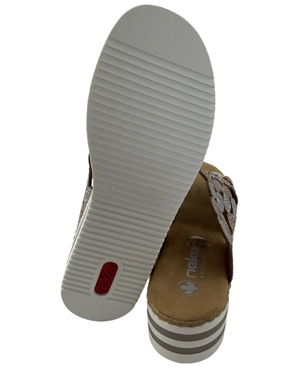 Rieker Damen  Pantoletten V02R8-90 Metallic  Keilabsatz  Gr.
