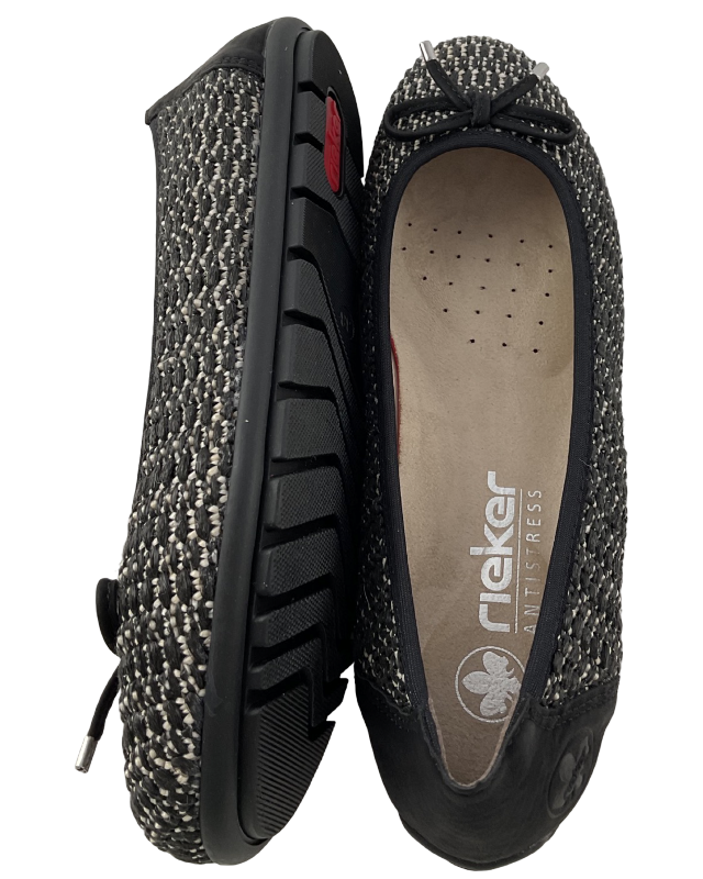 Rieker Damen Ballerinas 43850-00 Schwarz kombi
