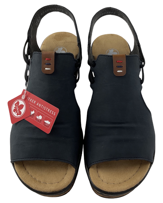 Rieker Damen Keilsandaletten 68175-14  Blau Kunstleder