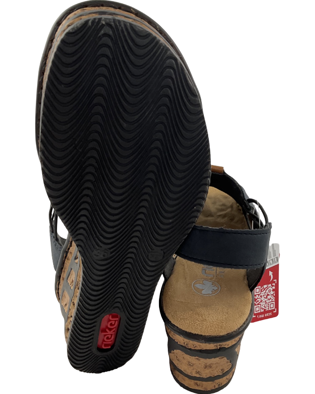 Rieker Damen Keilsandaletten 68175-14  Blau Kunstleder