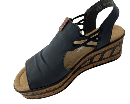 Rieker Damen Keilsandaletten 68175-14  Blau Kunstleder