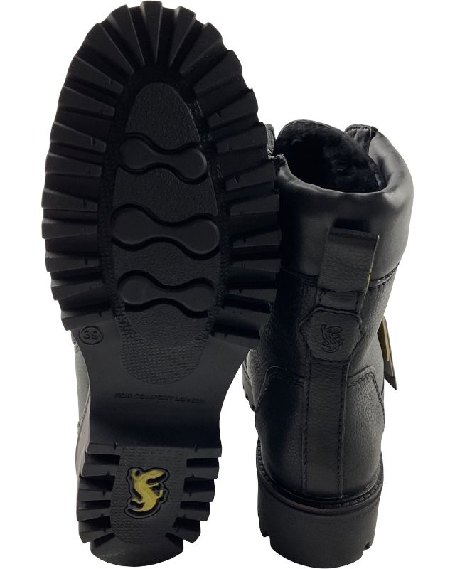 Salamander Leder-Schnürstiefelette in Schwarz mit Lammfell-Futter